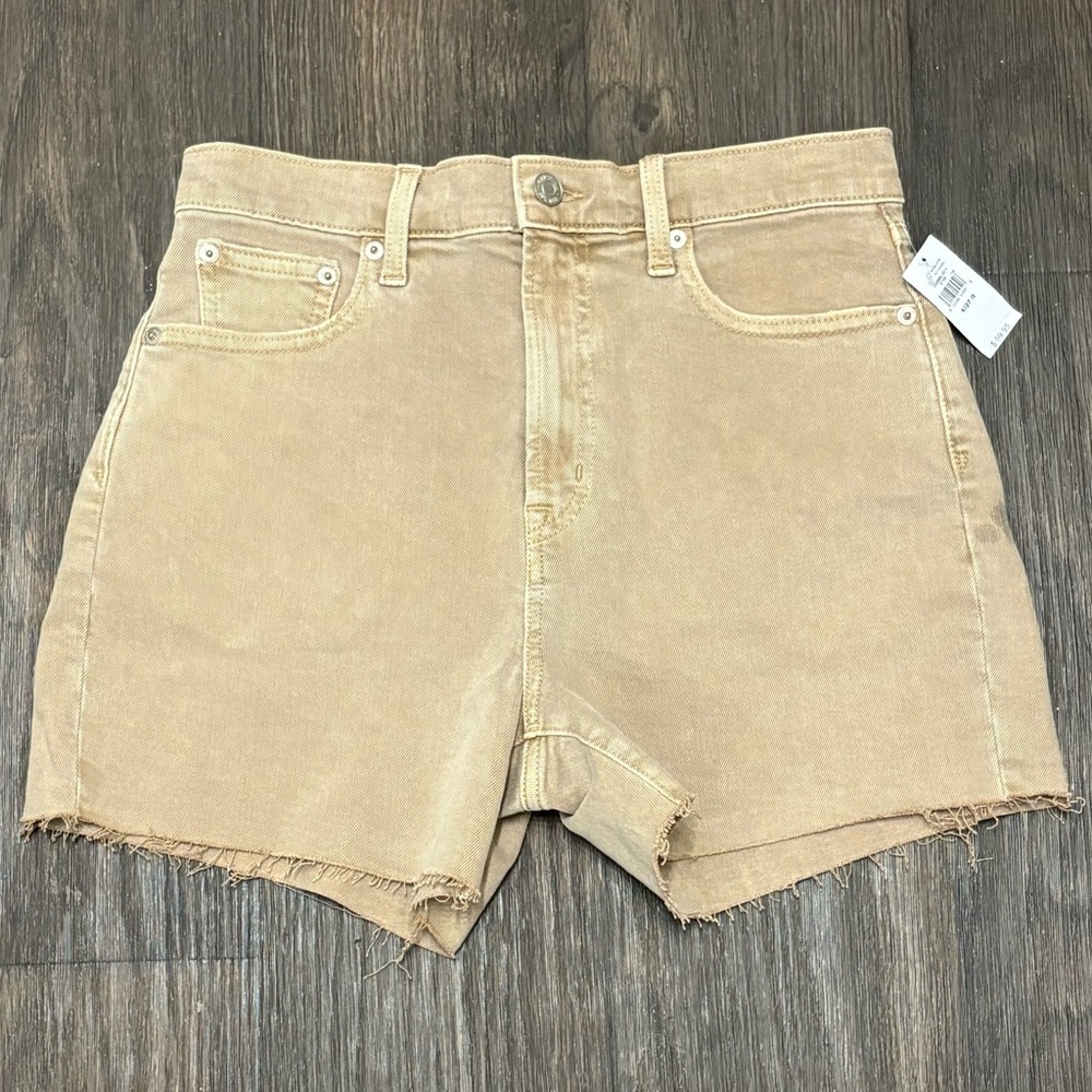 GAP High Rise 4” Tan Denim Shorts Size 27 Stain Back Discount